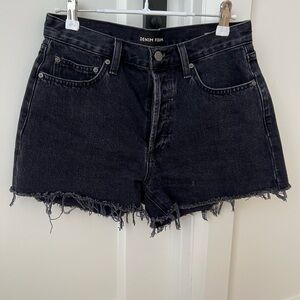 Denim Forum Black Jean Shorts with Frayed Hem